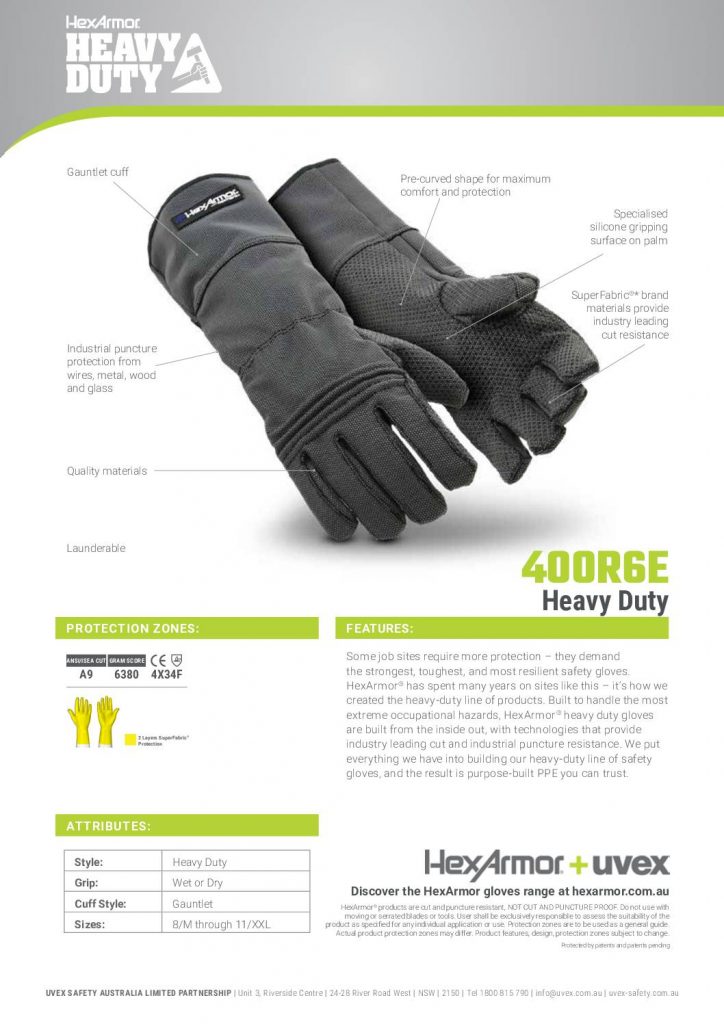 HexArmor Hercules Heavy Duty Safety Gloves 400R6E Boost Safety & Workwear
