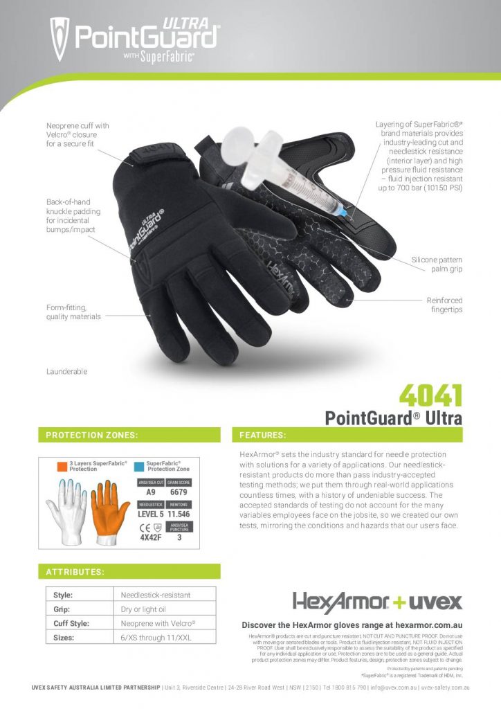 HexArmor Pointguard Ultra NSR Safety Gloves 4041 (Cut Level F) Boost