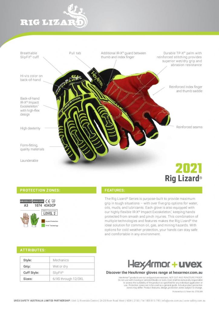 HexArmor Rig Lizard Safety Gloves 2021 (Cut Level C) Boost Safety