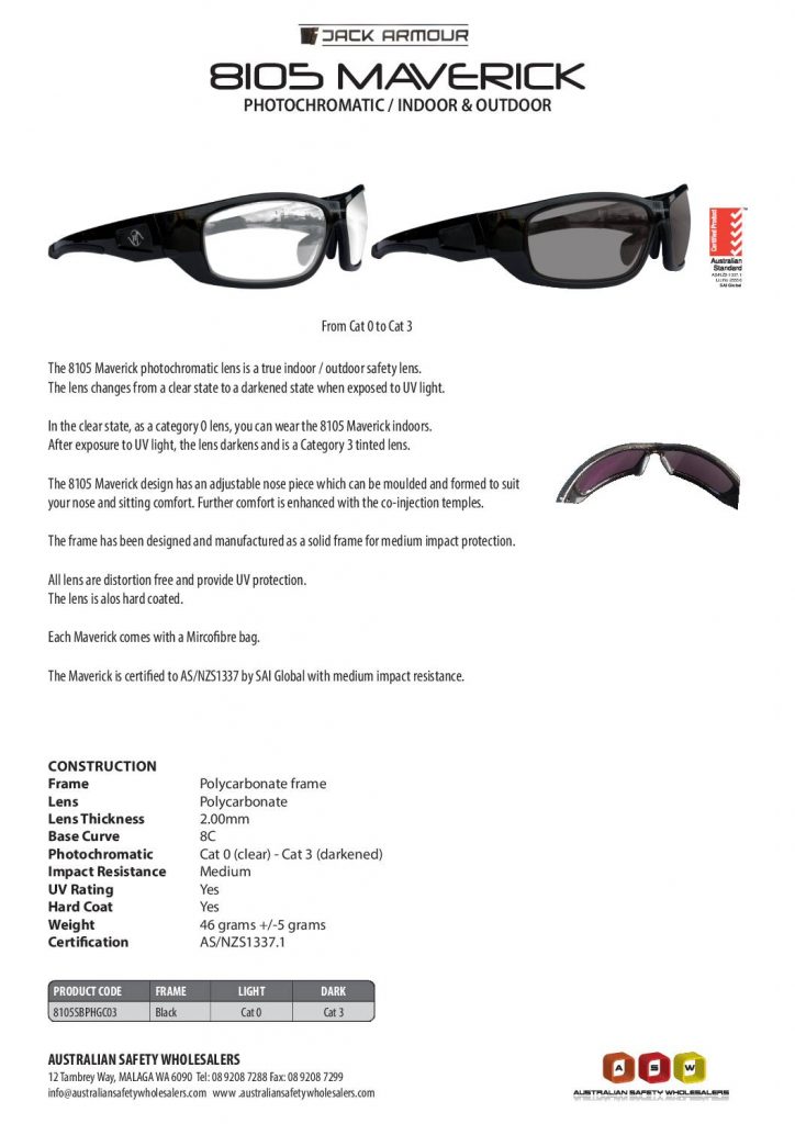 Jack Armour Maverick 8105SBPHGC03 (Photochromic) Boost Safety & Workwear